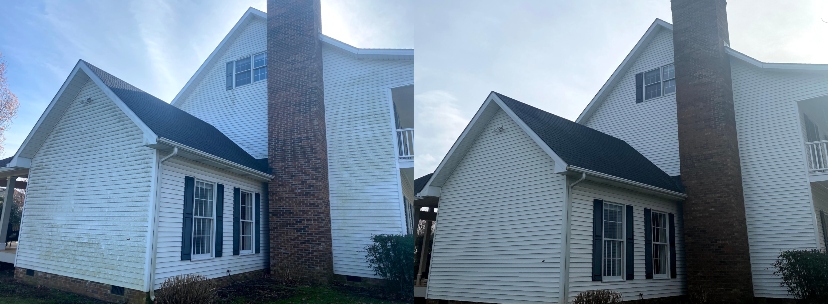 Before and after of a soft house wash by NCs Pressure Washing